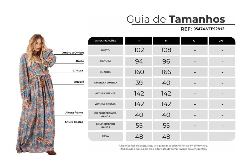 Vestido Longo Com Mangas Bufantes Azul Paisley Yacamim E26