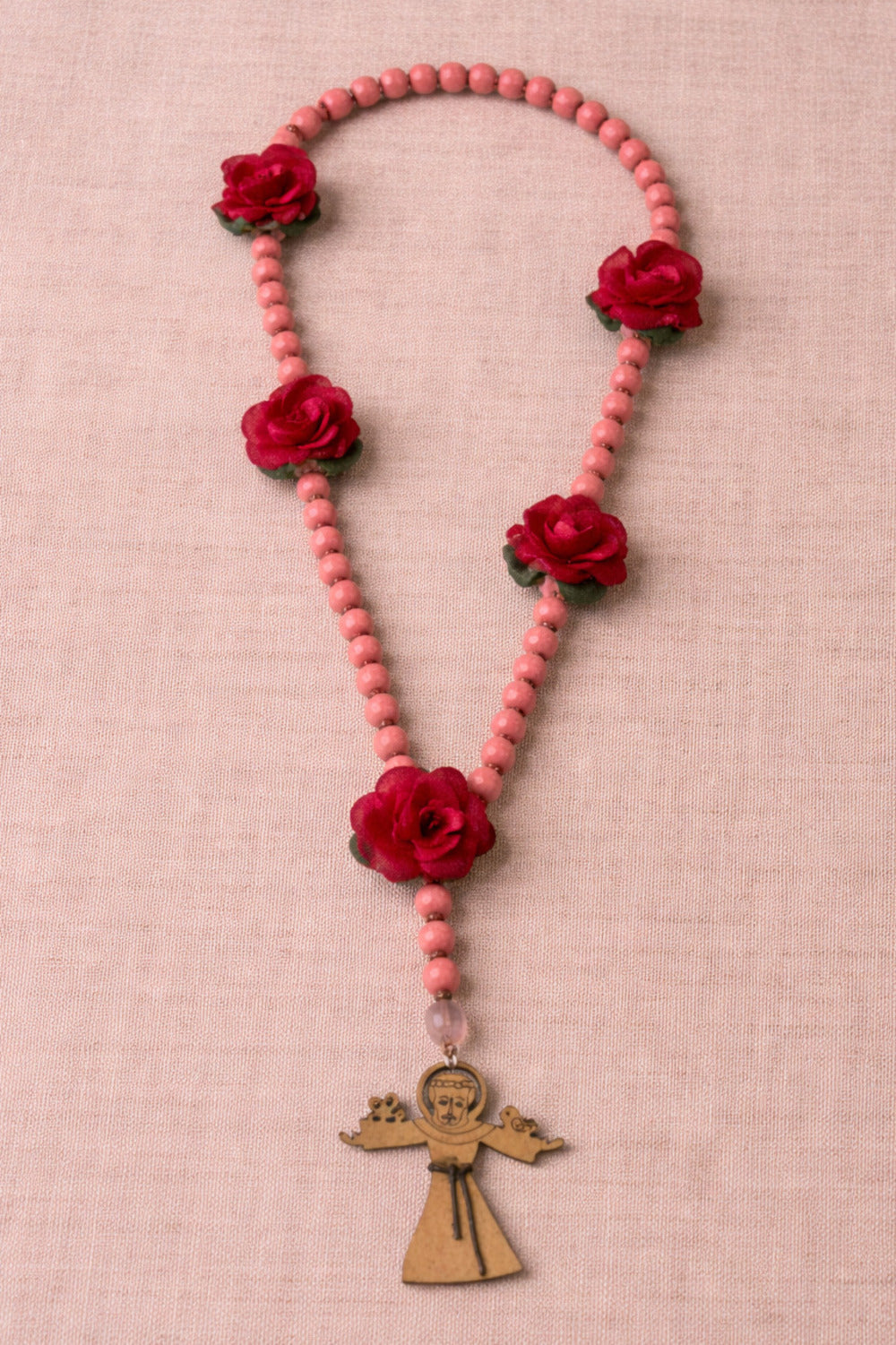 Colar Terço São Francisco De Assis Rosa Yacamim #1004