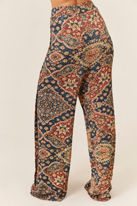 Calça Cintura Alta Detalhe De Toma Azul E Vermelha Estampada yacamim G1
