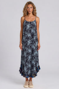 Vestido Midi De Alças Reguláveis Preto Estampado Yacamim D18