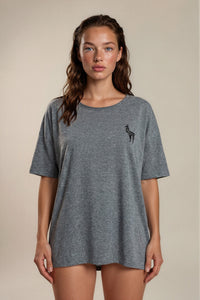 Blusa Básica Cinza Estampada Nas Costas Coleção Peru Yacamim K16