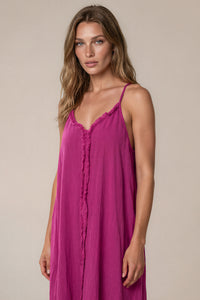 Vestido Longo De Alças Franjinhas Fúcsia Yacamim C3
