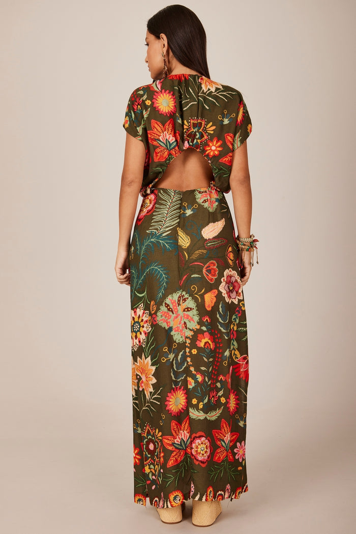 Vestido Longo Verde Estampado Yacamim E5