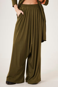Calça Saruel Pantalona Verde Musgo Yacamim H1 Liso