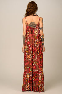 Vestido Longo Alças Reguláveis Marrom Estampado Yacamim E13