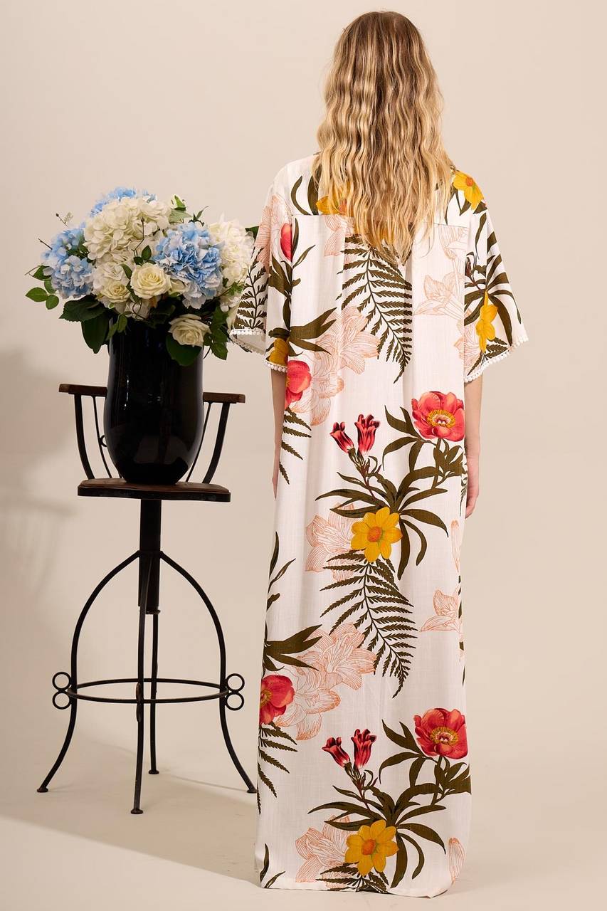 Chemise Longo Com Fendas Laterais Estampado Yacamim M3