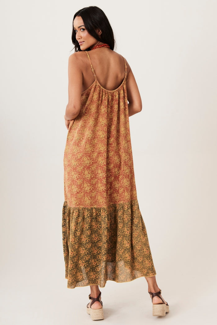 Vestido Midi Olinda 100% Algodão Marrom Patchwork Yacamim E20