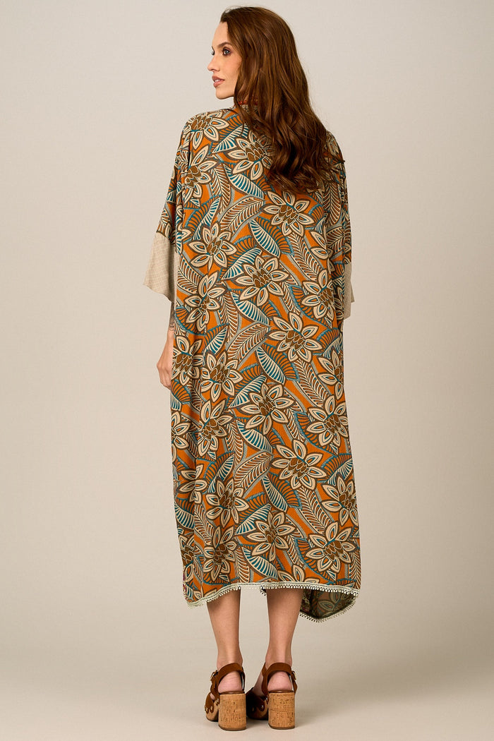 Kaftan Amplo Midi Verde Estampado Patchwork Yacamim J9