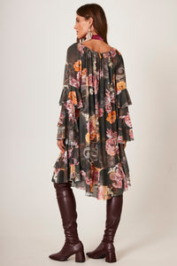 Vestido Curto De Tule Verde Escuro Estampa Cashmere Yacamim E22