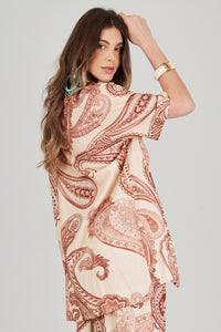 Camisa Ampla Bege Estampa Paisley Yacamim A35