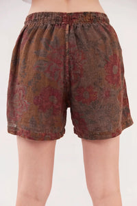 Shorts Com Flores Bordadas Marrom Paraty Yacamim R4