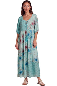 Vestido Midi Com Broderie Verde Claro Patchwork Yacamim C3