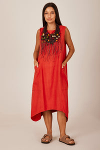 Vestido Curto De Linho Regata Terracota Yacamim C27 Liso