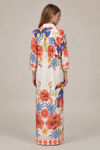 Chemise Longo Com Mangas Longas E Faixa Branco Estampado Coleção Manacá Yacamim N9