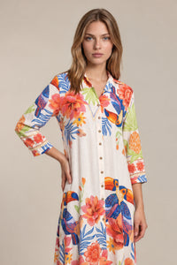 Chemise Longo Com Mangas Longas E Faixa Branco Estampado Coleção Manacá Yacamim N9