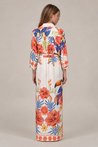 Chemise Longo Com Mangas Longas E Faixa Branco Estampado Coleção Manacá Yacamim N9