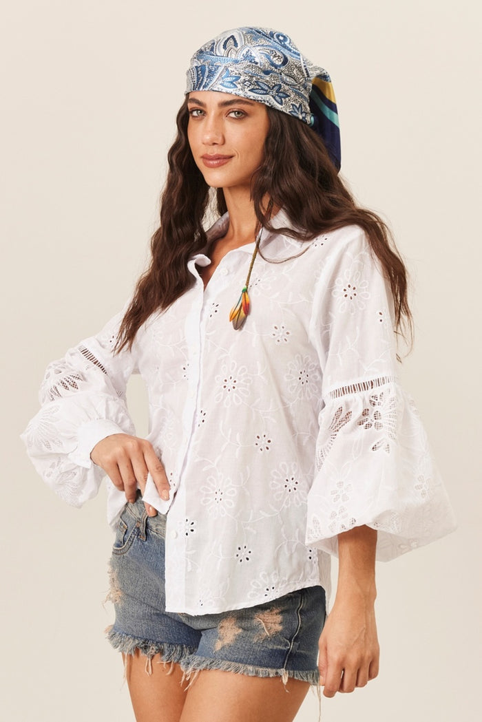 Camisa Broderie Com Entremeios Branca Yacamim A9