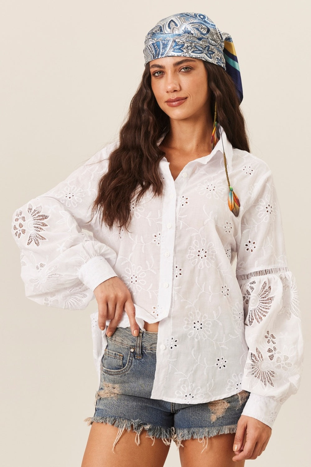 Camisa Broderie Com Entremeios Branca Yacamim A9
