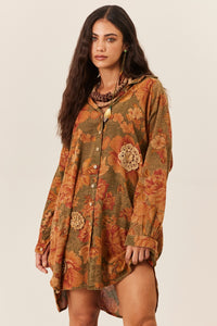 Chemise Com Mangas Longas Verde Ouro Preto Yacamim R5