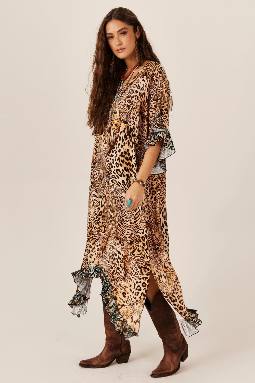 Kaftan Amplo Onça Animal Print Yacamim J5