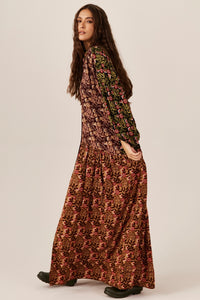 Vestido Longo Bordô E Verde Patchwork Yacamim D31