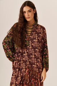 Vestido Longo Bordô E Verde Patchwork Yacamim D31