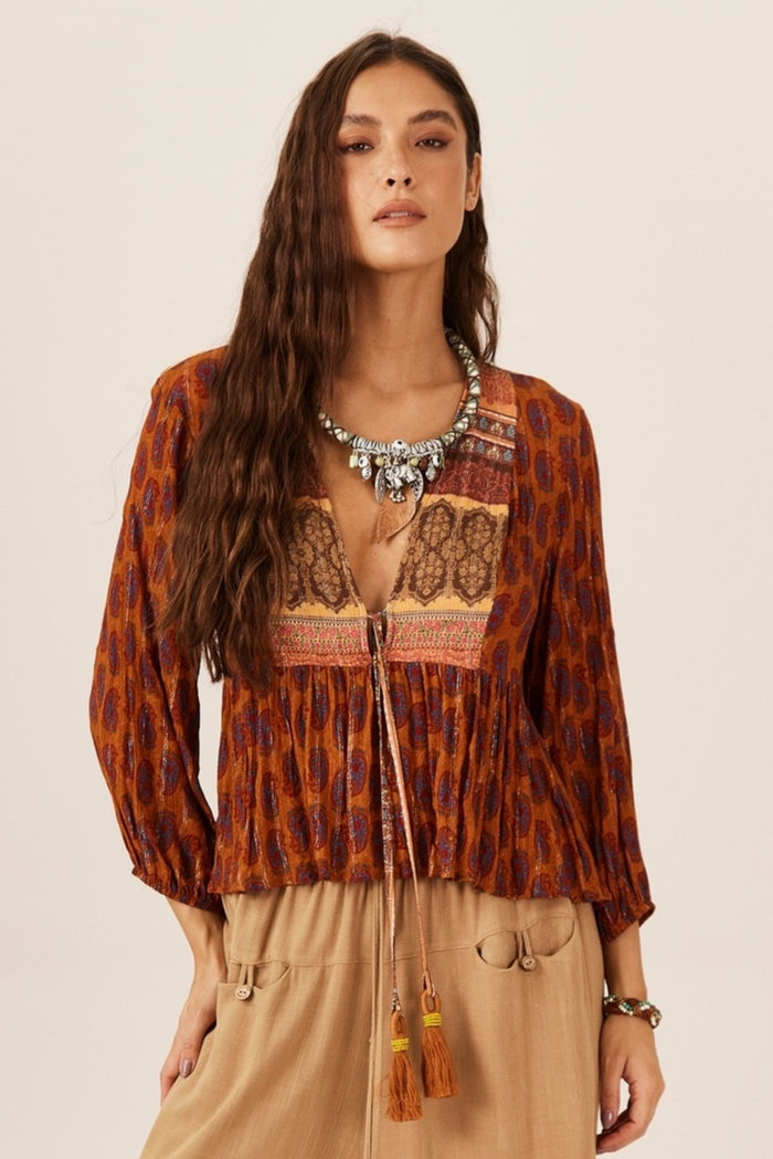 Bata Laranja Escuro Estampado Yacamim B5