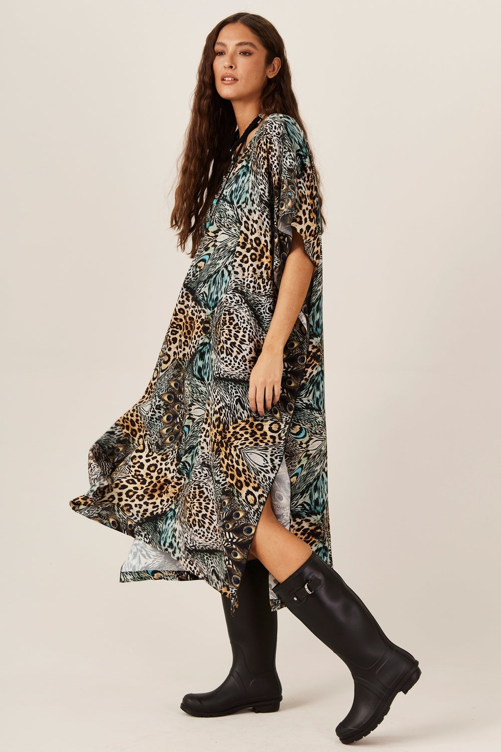 Kaftan Amplo Pavão Animal Print Yacamim I8