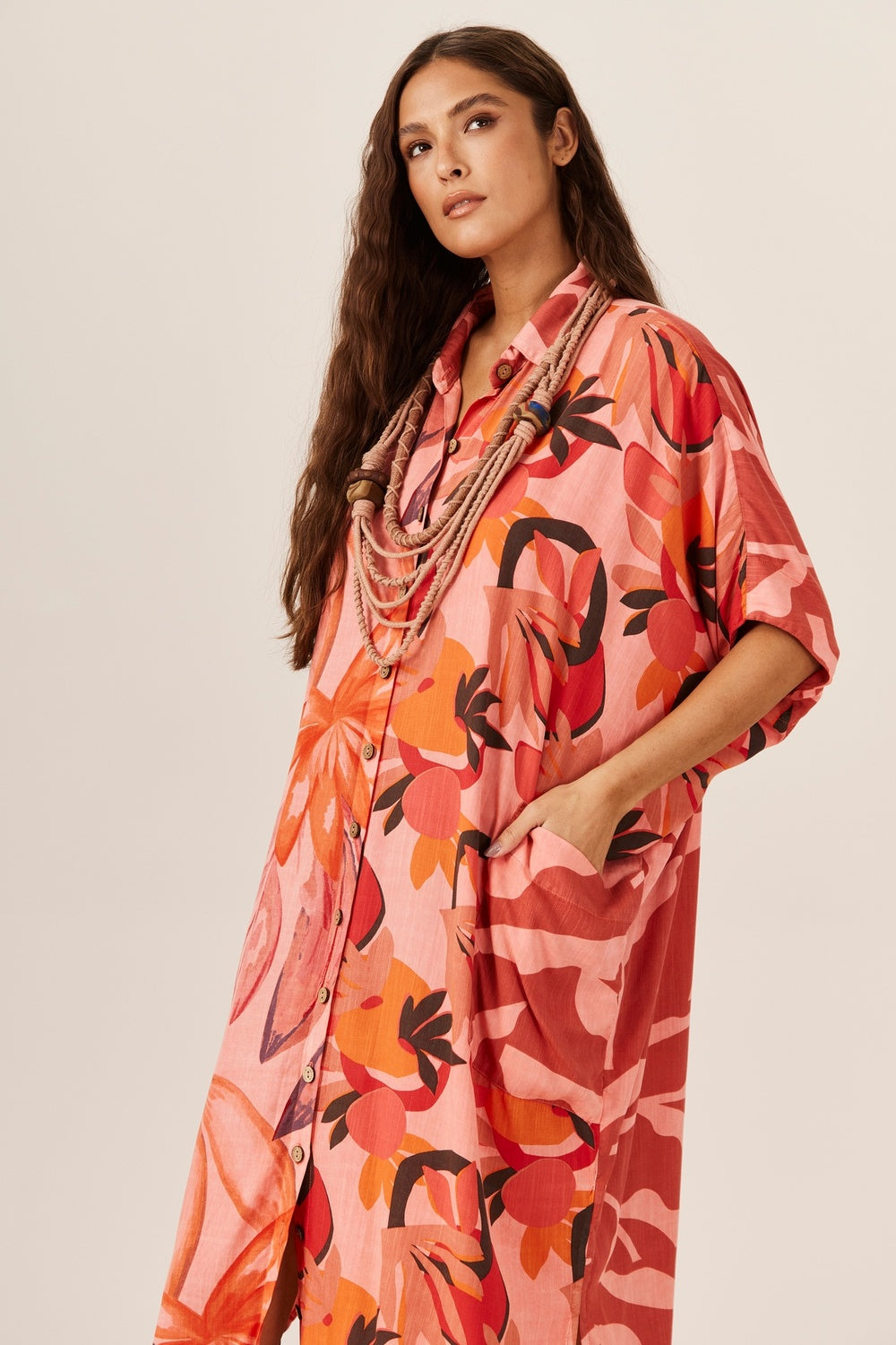 Chemise Midi Com Bolsões Patchwork Yacamim P2