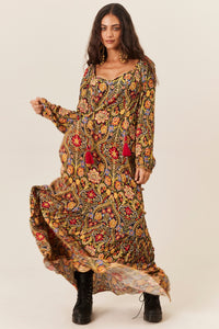 Vestido Longo Manga Longa Estampado Yacamim D1