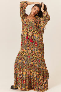 Vestido Longo Manga Longa Estampado Yacamim D1