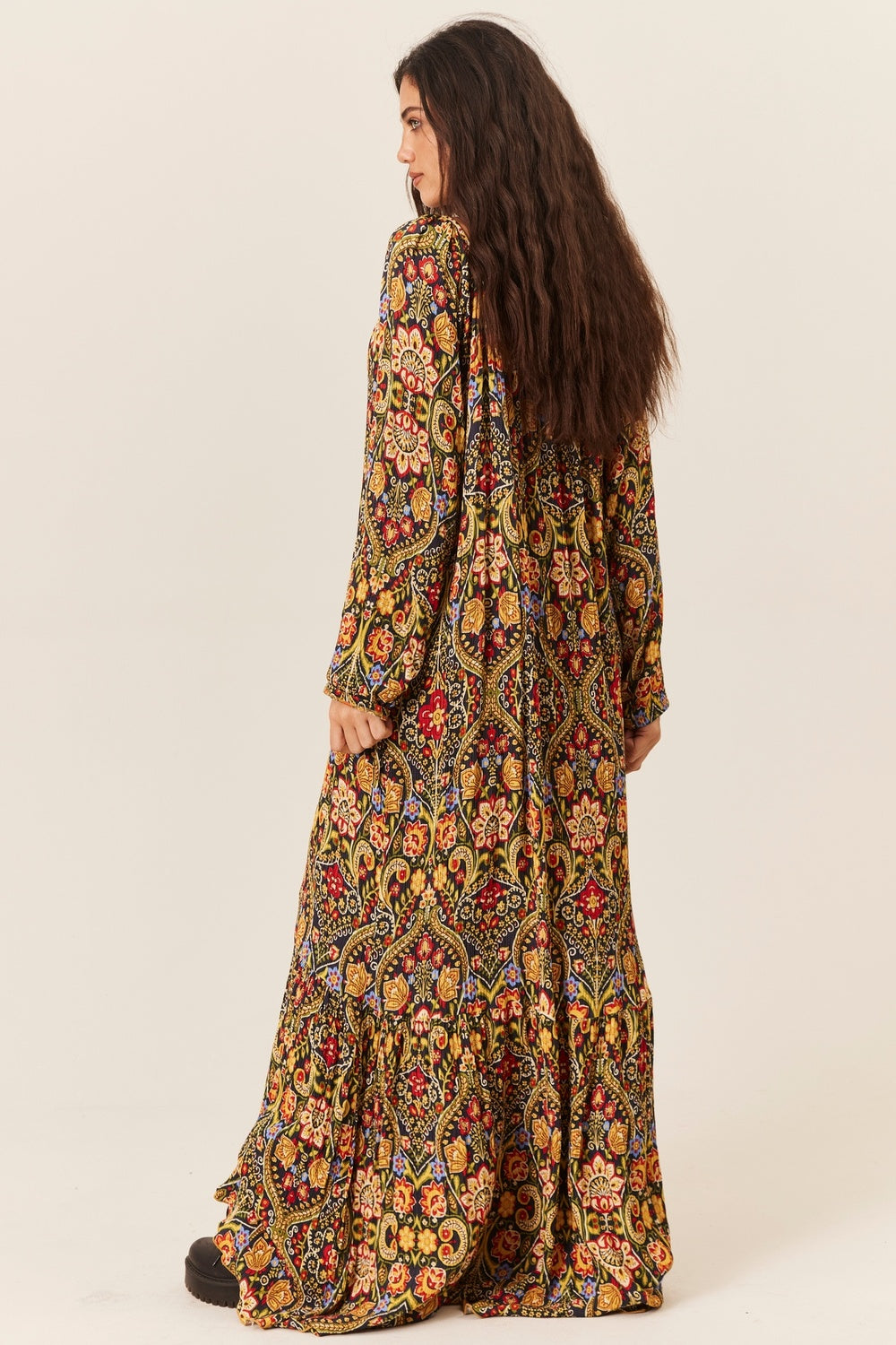 Vestido Longo Manga Longa Estampado Yacamim D1