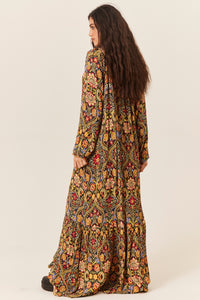 Vestido Longo Manga Longa Estampado Yacamim D1
