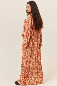 Vestido Longo Com Lurex Paisley Tons Terrosos Yacamim E21