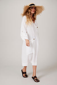 Vestido Midi Com Decote Em V Branco Yacamim C14