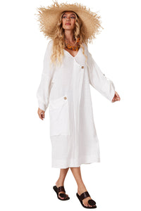 Vestido Midi Com Decote Em V Branco Yacamim C14