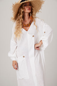 Vestido Midi Com Decote Em V Branco Yacamim C14