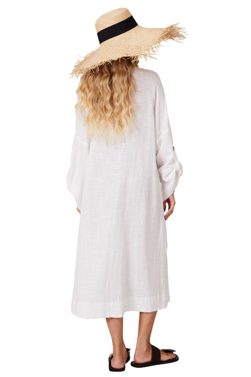 Vestido Midi Com Decote Em V Branco Yacamim C14