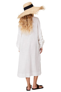 Vestido Midi Com Decote Em V Branco Yacamim C14
