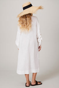 Vestido Midi Com Decote Em V Branco Yacamim C14