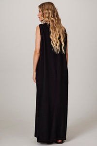 Vestido Regata Linho Midi Preto Yacamim D10 liso