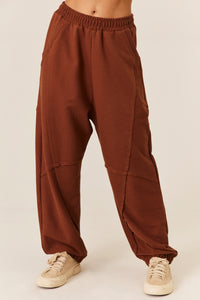 Calça De Moletom Com Punhos Marrom Yacamim A2