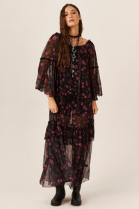 Vestido Longo Ciganinha Tule Paisley Yacamim E5