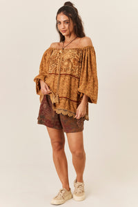 Shorts Com Flores Bordadas Marrom Paraty Yacamim R4