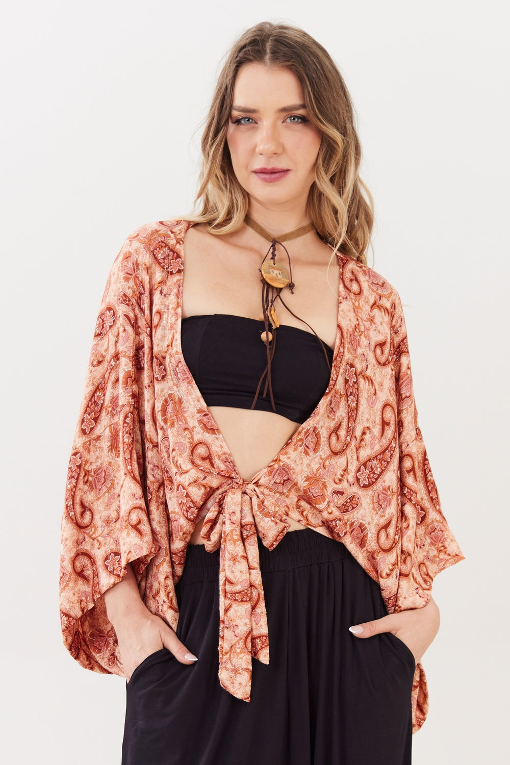 Bata Ampla Com Lurex Estampa Paisley Yacamim B23