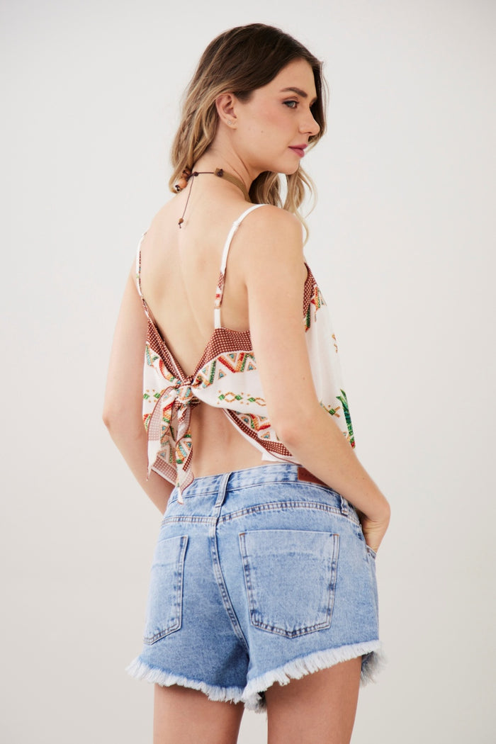 Cropped Bege Estampa Exclusiva Yacamim F2