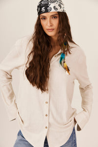 Camisa Viscolinho Bege Yacamim A1