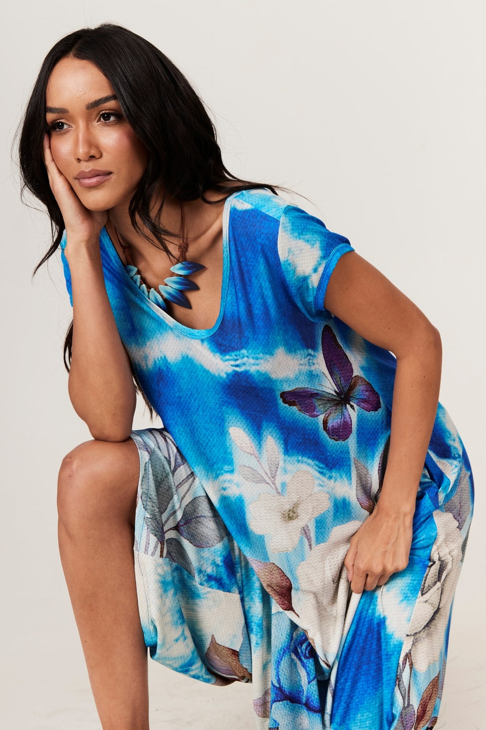 Macacão Saruel Azul Estampado Tie Dye Yacamim O6