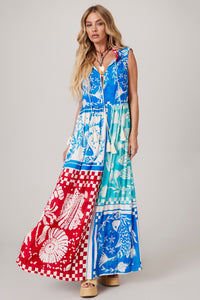 Vestido Regata Longo Azul E Vermelho Coleção Pira Omomba''e Yacamim Q3