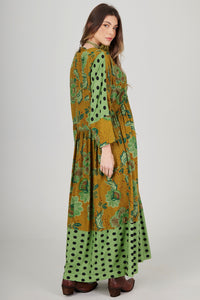 Vestido Midi Amplo Verde Estampado Patchwork Yacamim E7